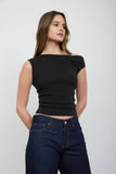 Asymmetric Boat Neck Fitted Knit Top