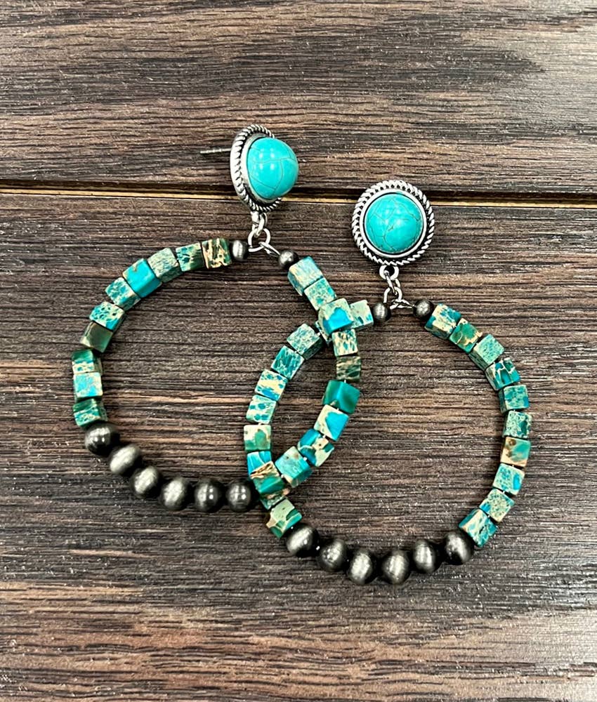 Gemstone Hoop Post Earrings