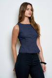 Scallop Lace Trim Button Down Vest Top