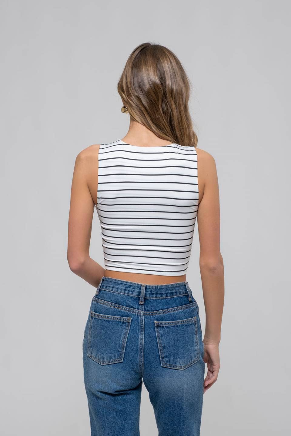Stripe Round Neck Crop Top