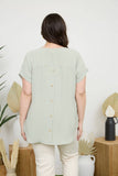 Plus Sprit Neck Back Button Short Sleeve Top