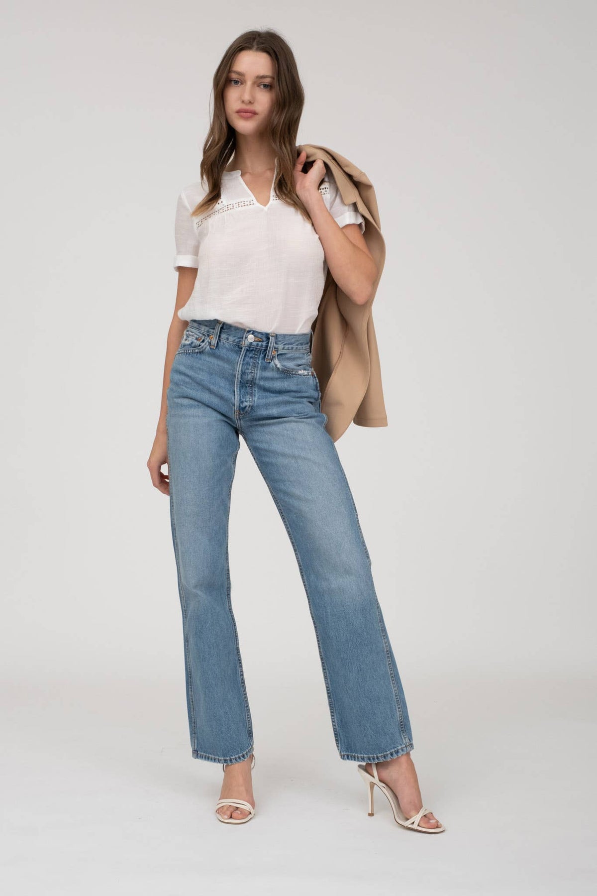 Short Sleeve Lace Trim Blouse