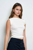 Asymmetric Boat Neck Fitted Knit Top