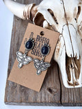 Western Oval Stone Concho Boot Stitch Post Drop Earrings