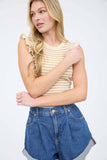 Stripe Ruffle Trim Knit Tank