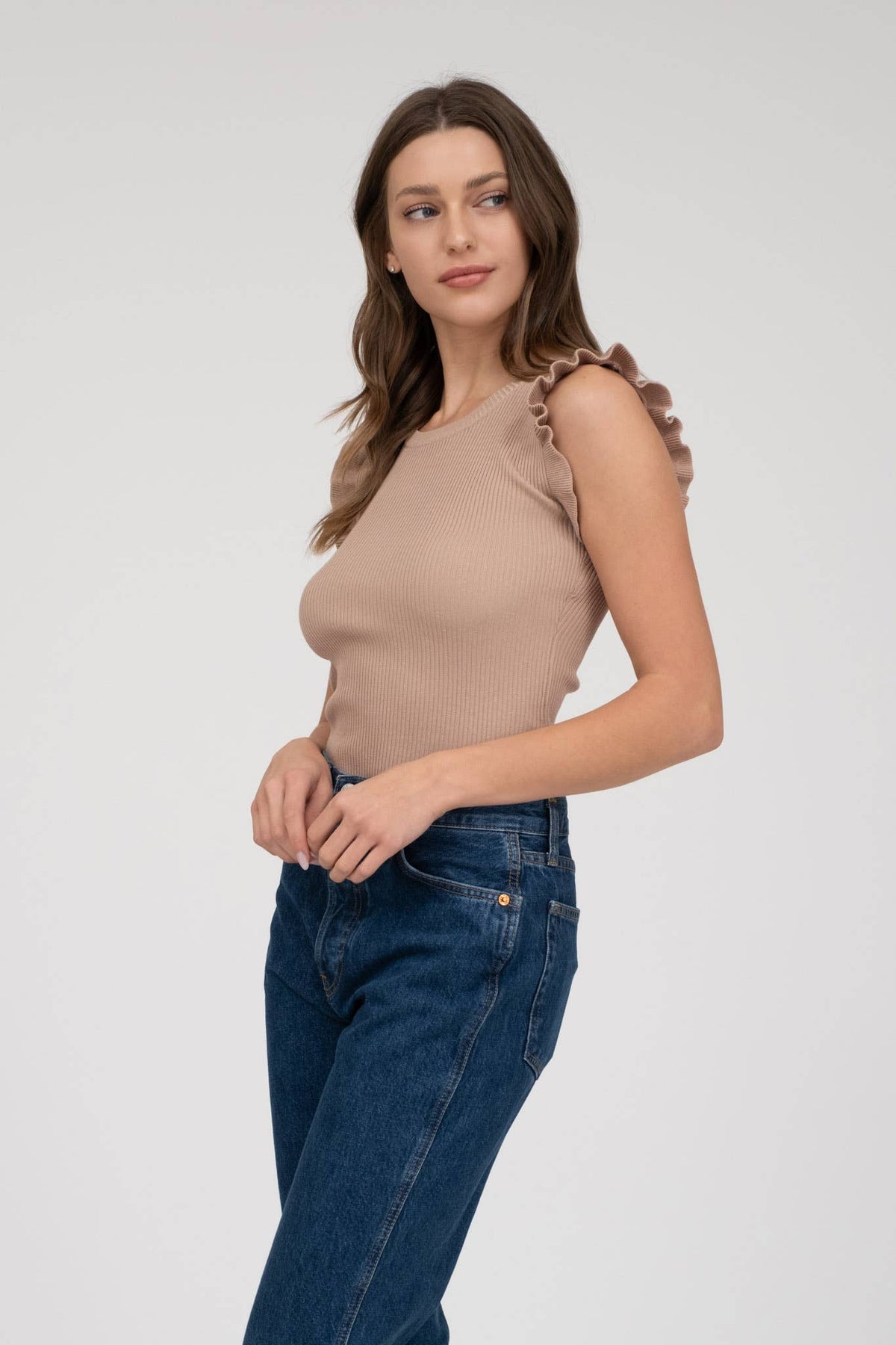 Ruffle Sleeveless Knit Top