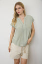 Ladder Lace Trim Split Neck Top