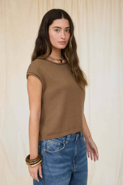 Raw Edge Drop Shoulder Solid Knit