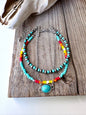 3 Layered Navajo Style Pearl Bead & Stone Concho Bracelet