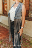 Stone Wash Denim Fringe Denim Vest