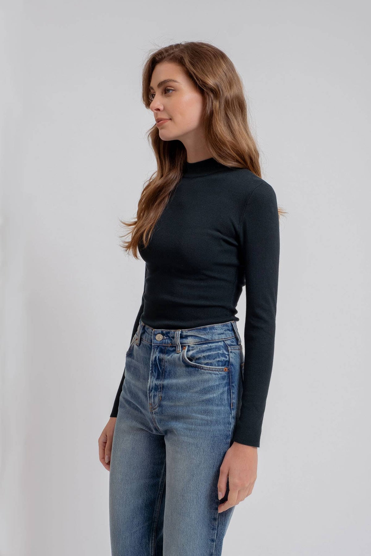Mock Neck Long Sleeve Sweater Knit Top