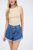 Stripe Ruffle Trim Knit Tank