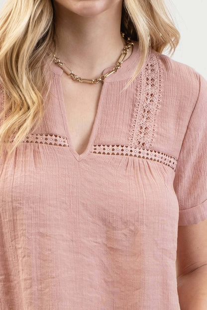 Short Sleeve Lace Trim Blouse