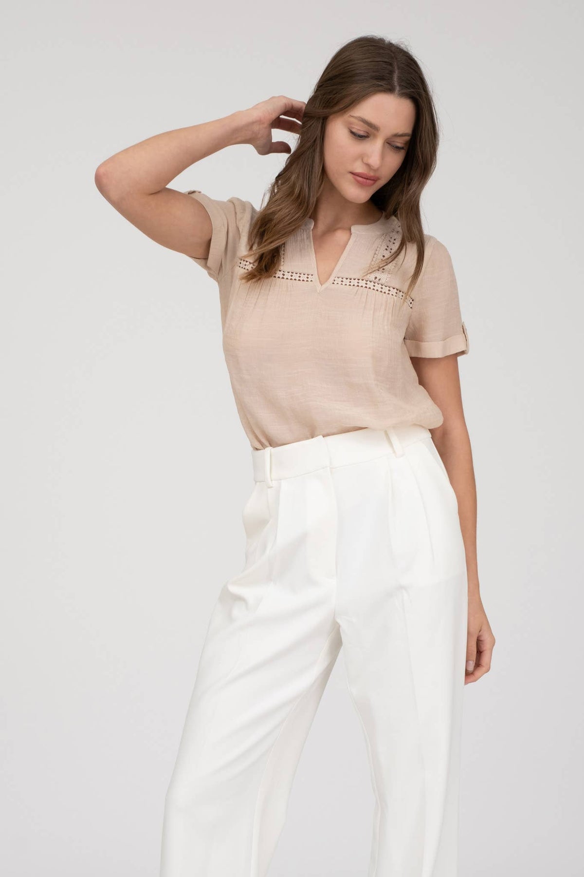 Short Sleeve Lace Trim Blouse