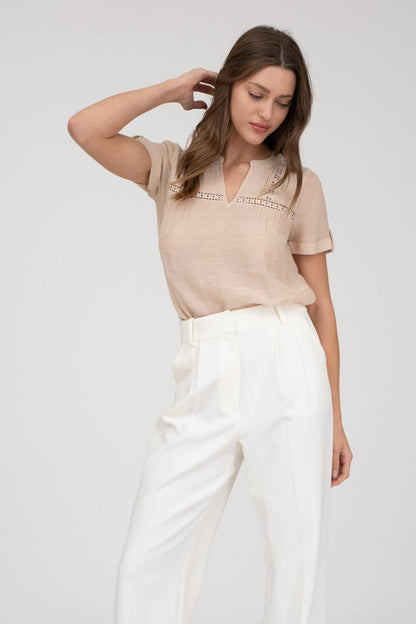 Short Sleeve Lace Trim Blouse