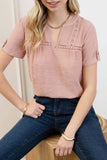 Short Sleeve Lace Trim Blouse