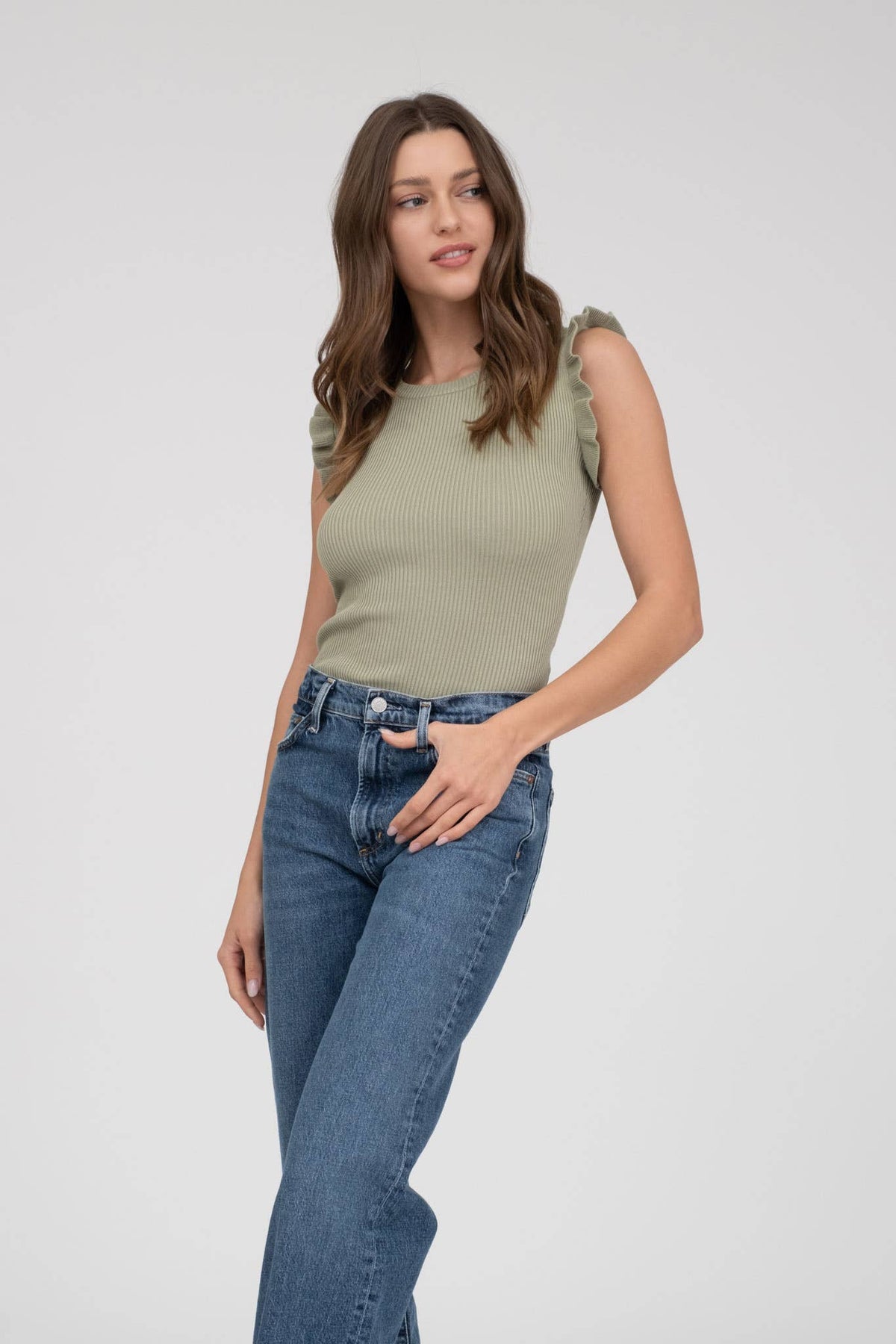 Ruffle Sleeveless Knit Top
