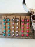 Western 5 Tier Stone Concho Post Drop Earrings
