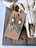Western Oval Stone Concho Boot Stitch Post Drop Earrings