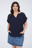 Plus Sprit Neck Back Button Short Sleeve Top