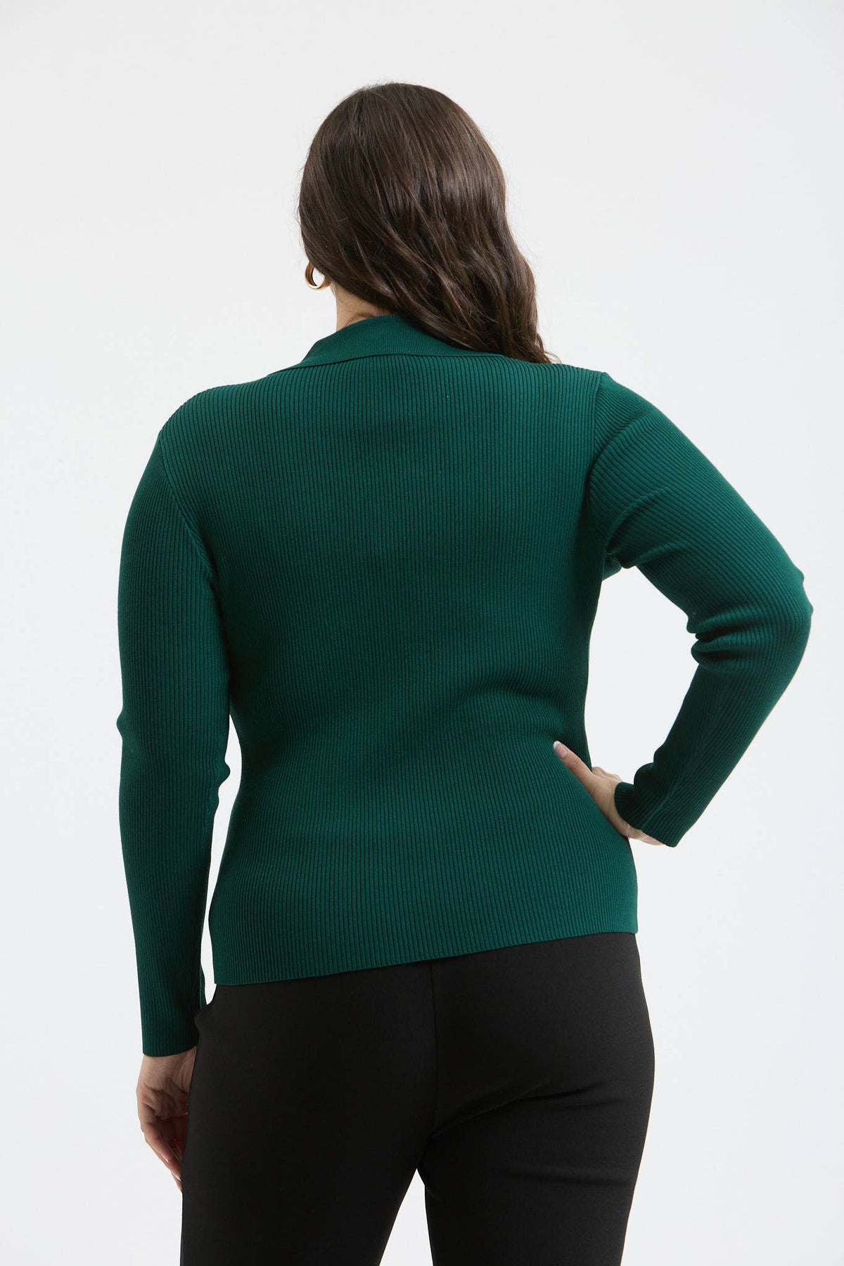 Plus Collard Gold Snap Long Sleeve