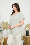 Plus Sprit Neck Back Button Short Sleeve Top