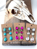 3 Tier Western Style Turquoise Stone Post Drop Earrings