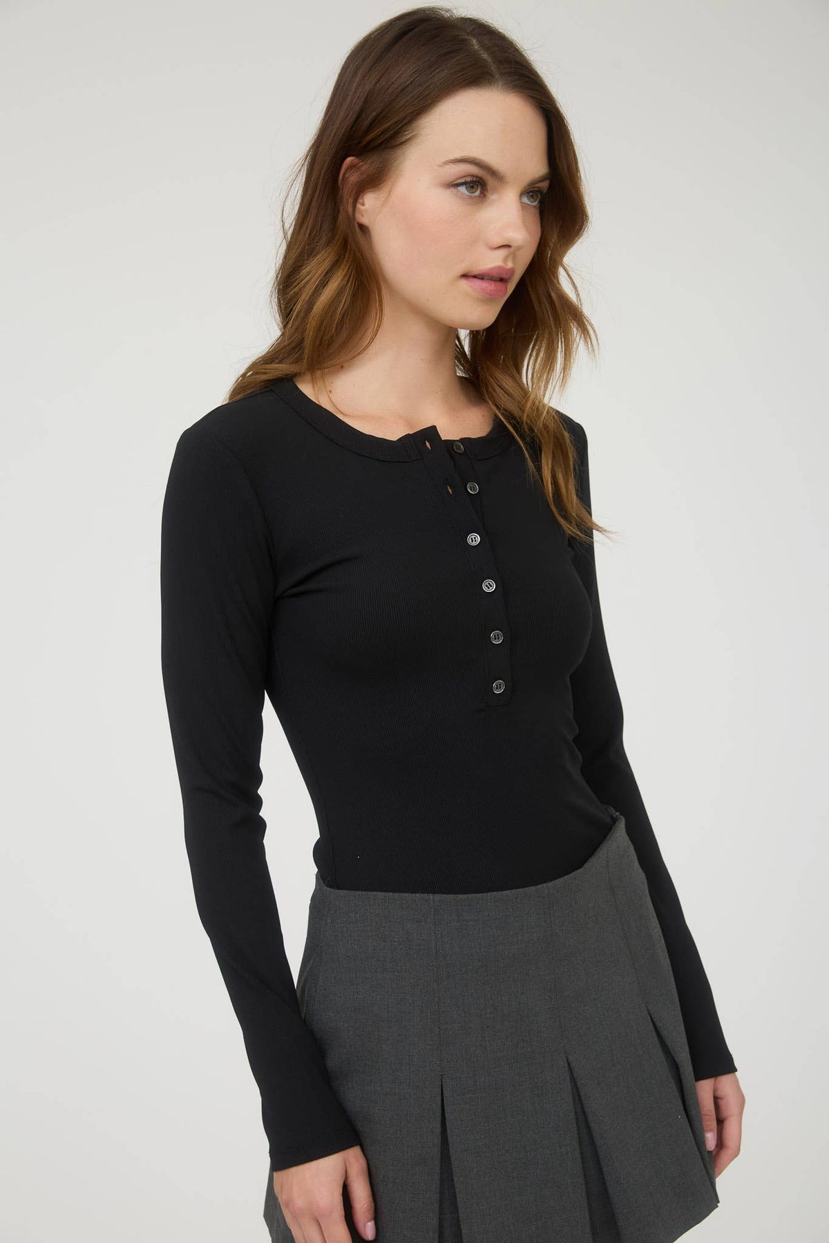 Ribbed Long Sleeve Henley Knit Top