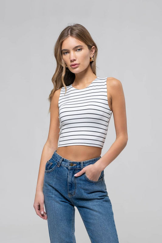 Stripe Round Neck Crop Top
