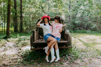 Cowgirl Hat Embroidery Tee - Pink
