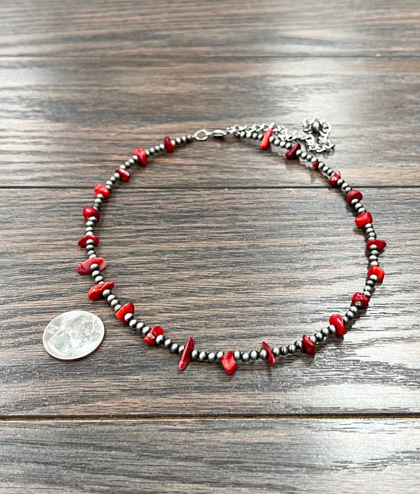 16" 4mm Western Bead, Coral Necklace