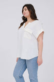 Plus Sprit Neck Back Button Short Sleeve Top