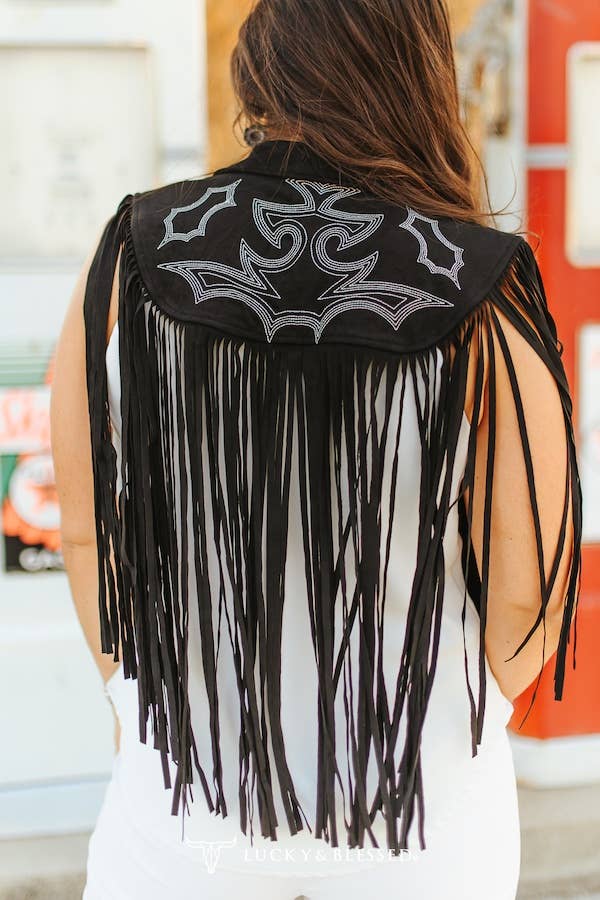 Black Boot-stitched Embroidered Cape W Fringe