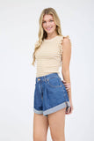 Stripe Ruffle Trim Knit Tank
