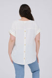 Plus Sprit Neck Back Button Short Sleeve Top