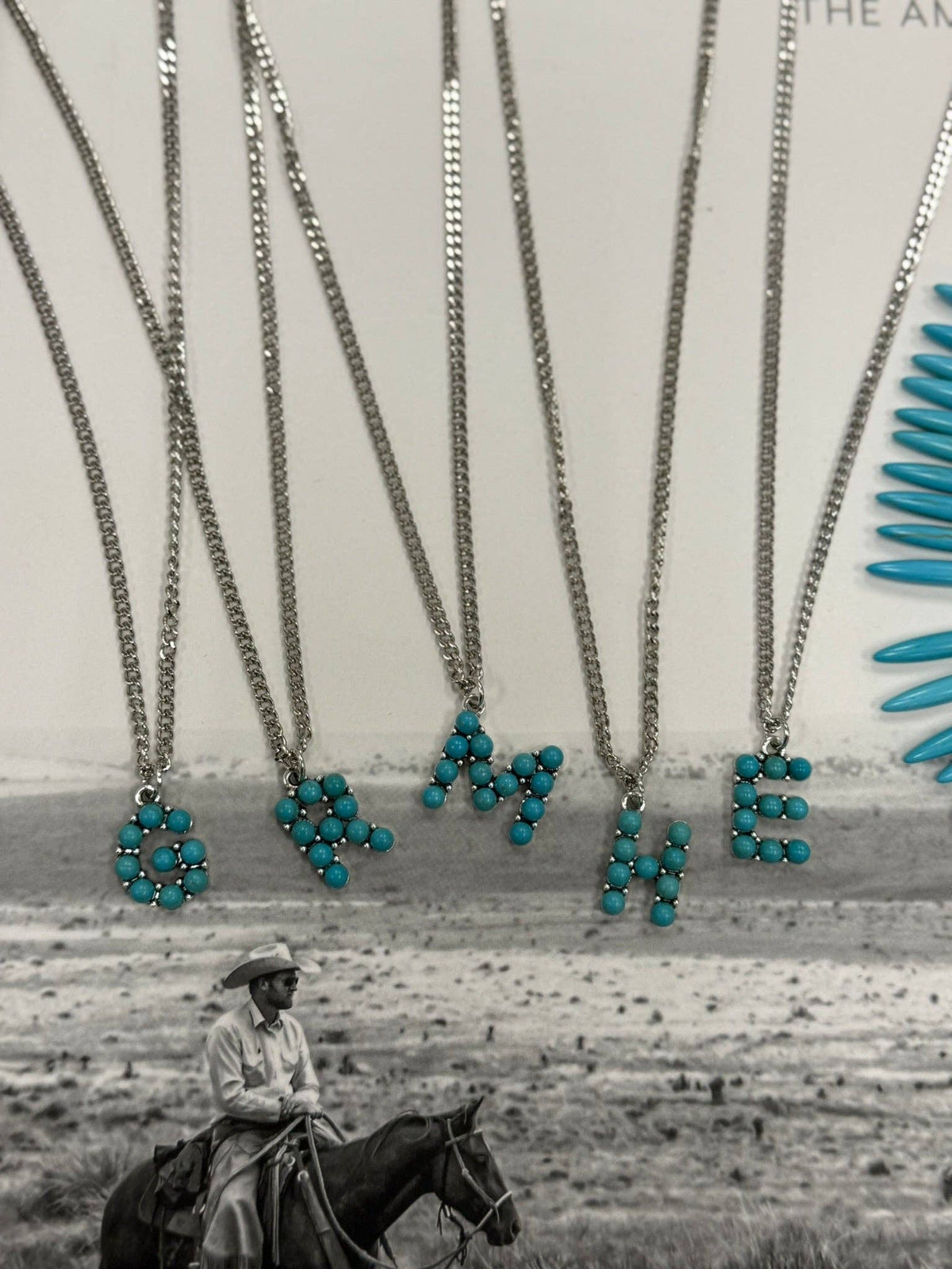Turquoise Stone Initial Necklace