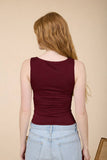Boat Neck Sleeveless Ruched Knit Top