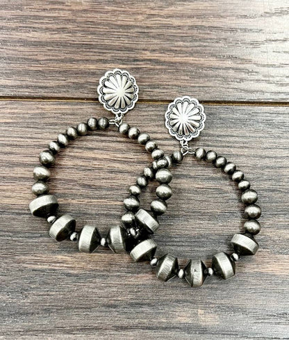 3.5" Graduated Western Bead Hoop Post Earrings