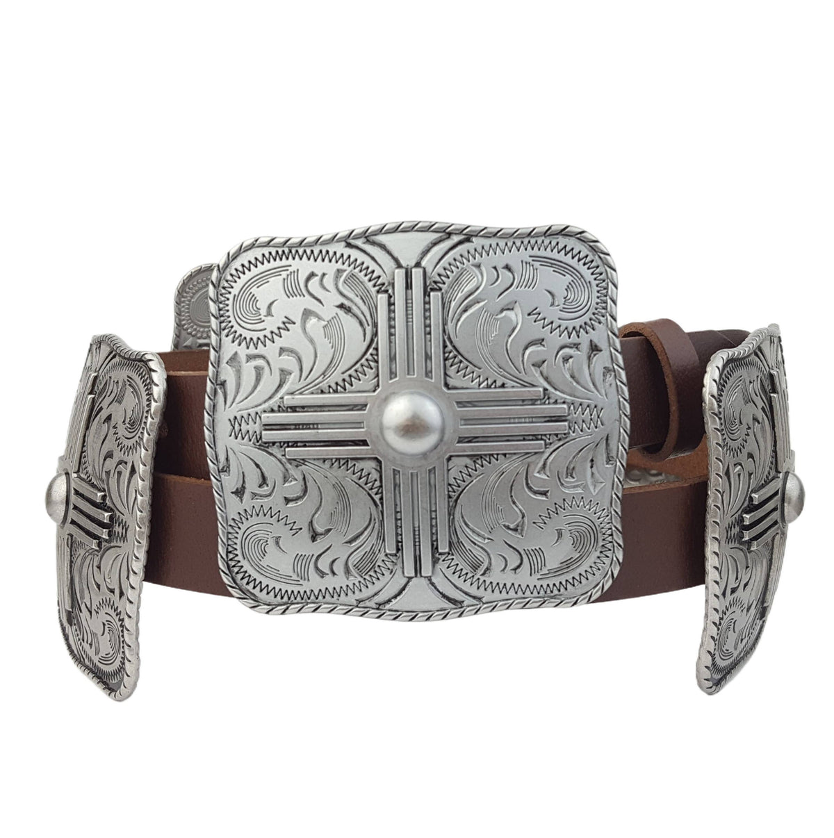 Genuine Leather w. Western Buckle-Size Zia Concho Belt