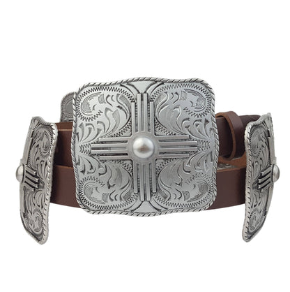 Genuine Leather w. Western Buckle-Size Zia Concho Belt
