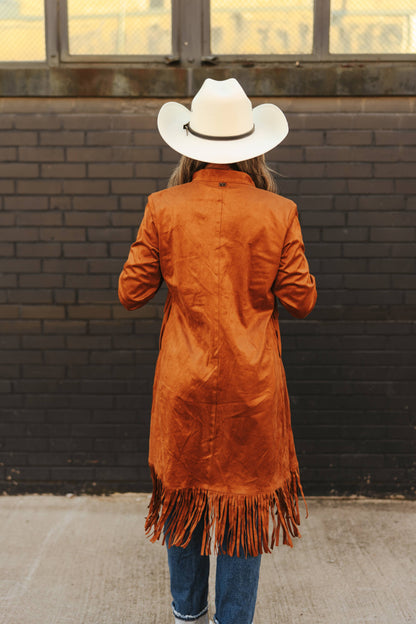 Camel Faux Suede Vest W Fringed Hem