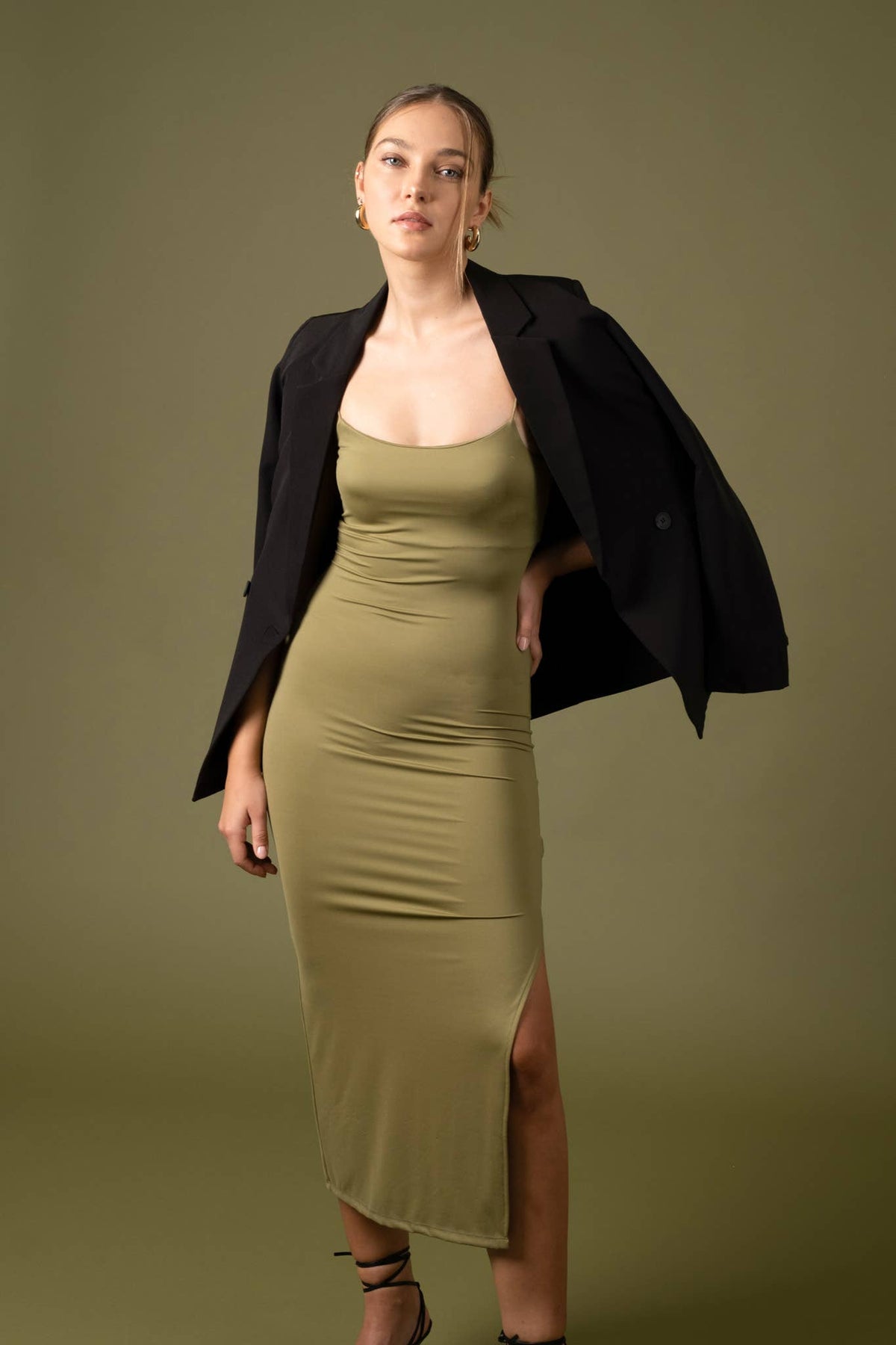 Bodycon Side Slit Cami Midi Dress