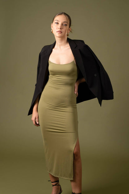 Bodycon Side Slit Cami Midi Dress