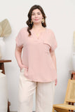 Plus Sprit Neck Back Button Short Sleeve Top