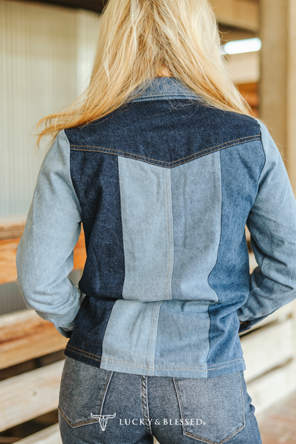 Denim Multi Contrast Button Down Shirt