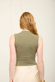 Mock Neck Ruched Shoulder Sleeveless Top