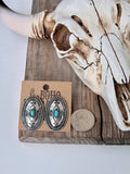 Western Style Oval Concho Turquoise Stone Stud Earrings
