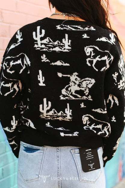Black Ivory Western Desert Knitted Long Sleeve Sweater
