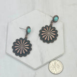 Copper Metal Flower with Single Stone Earrings