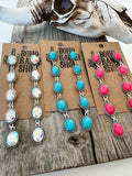 Western 5 Tier Stone Concho Post Drop Earrings